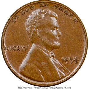 image for: 1955 1C Doubled Die Obverse, FS-101, AU55 Brown NGC....