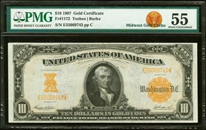 image for: Fr. 1172 $10 1907 Gold Certificate PMG About Uncirculated 55....