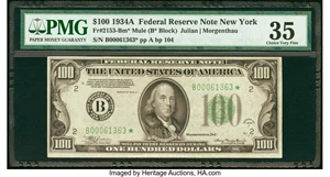 image for: Fr. 2153-B* $100 1934A Mule Federal Reserve Note. PMG Choice Very Fine 35....