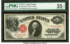 image for: Fr. 38 $1 1917 Mule Legal Tender PMG Choice Very Fine 35 EPQ....