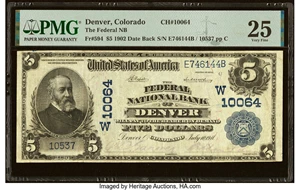 image for: Denver, CO - $5 1902 Date Back Fr. 594 The Federal National Bank Ch. # (W)10064 PMG Very Fine 25....