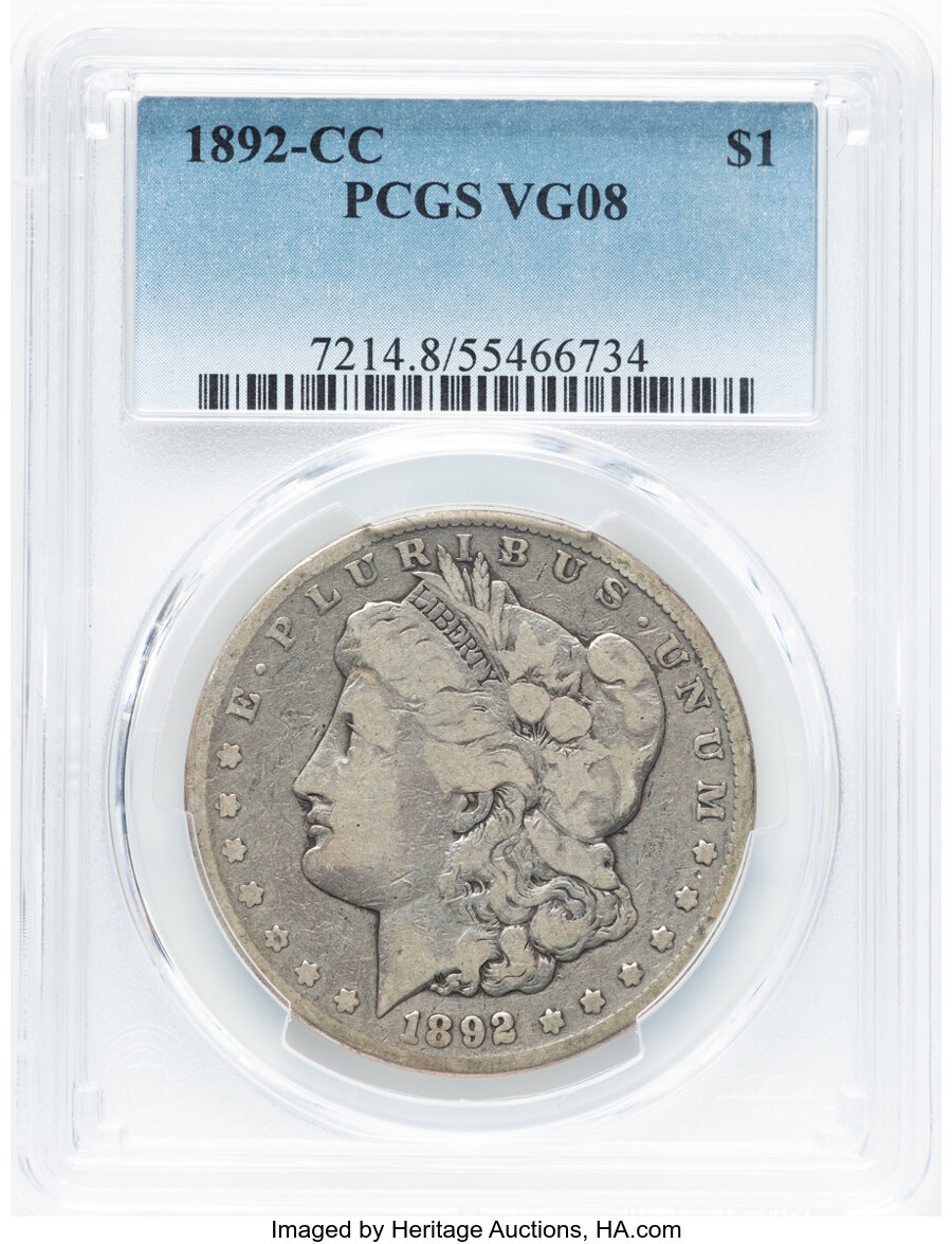 1892-CC $1 VG8 PCGS. Mintage 1,352,000. ...