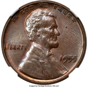 image for: 1955 1C Doubled Die Obverse, FS-101, MS63 Brown NGC. This Guide Book variety is one of the more popular and visually im...