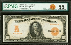 image for: Fr. 1171 $10 1907 Gold Certificate PMG About Uncirculated 55....