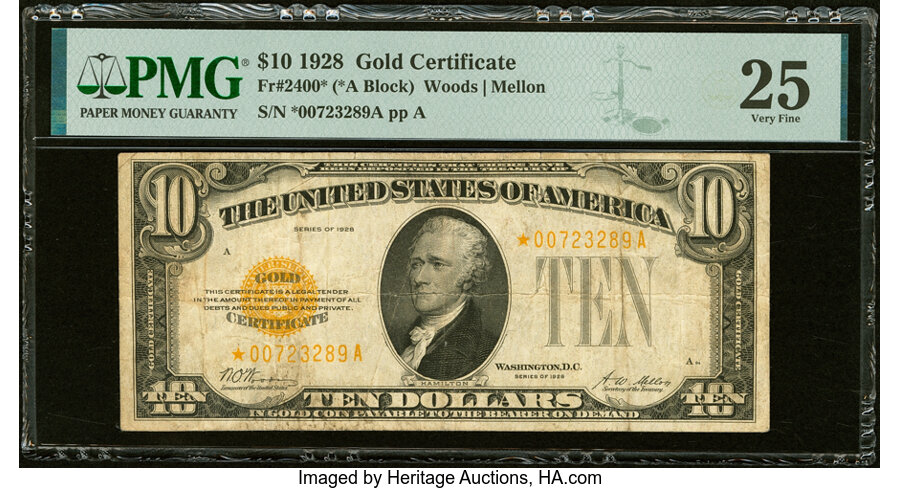 image for: Fr. 2400* $10 1928 Gold Certificate Star. PMG Very Fine 25....
