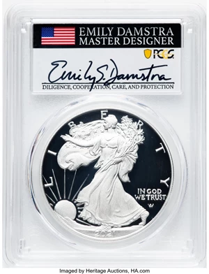 image for: 2021-W $1 Silver Eagle, Type Two, First Strike, Emily S. Damstra, PR70 Deep Cameo PCGS....