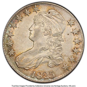 image for: 1825 50C O-114, R.1, AU53 PCGS. PCGS Population: (3/11 and 0/0+). Mintage 2,900,000....