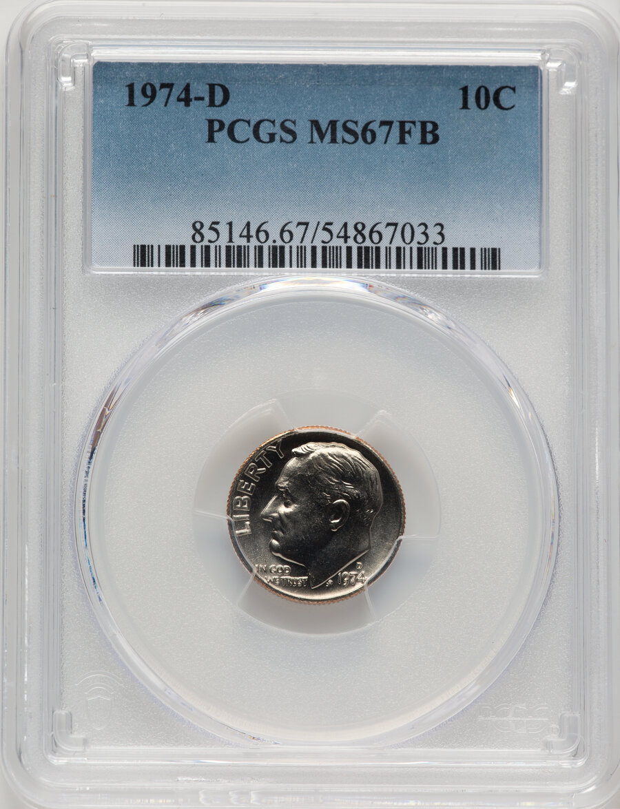 image for: 1974-D 10C MS67 Full Bands PCGS. PCGS Population: (4/0).  Mintage 571,083,000. ...