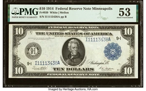 image for: Fr. 939 $10 1914 Federal Reserve Note PMG About Uncirculated 53....