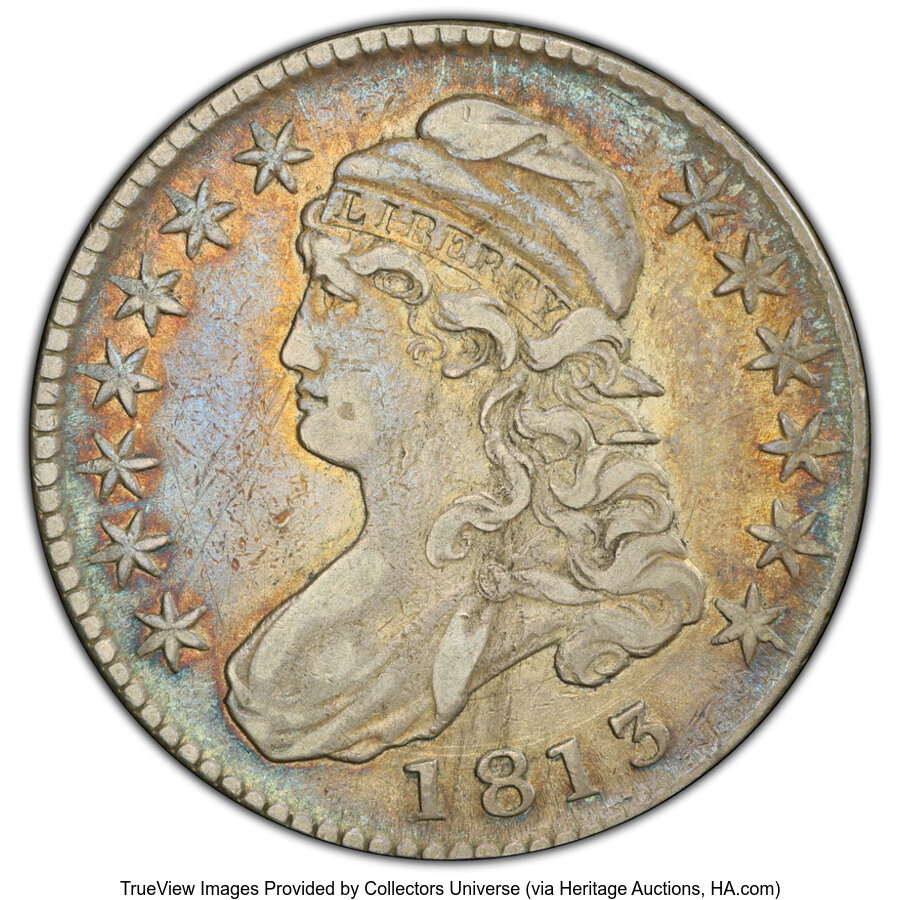 image for: 1813 50C 50C Over UNI, O-101, R.1, VF35 PCGS. PCGS Population: (23/122 and 0/2+).  Mintage 1,241,903....