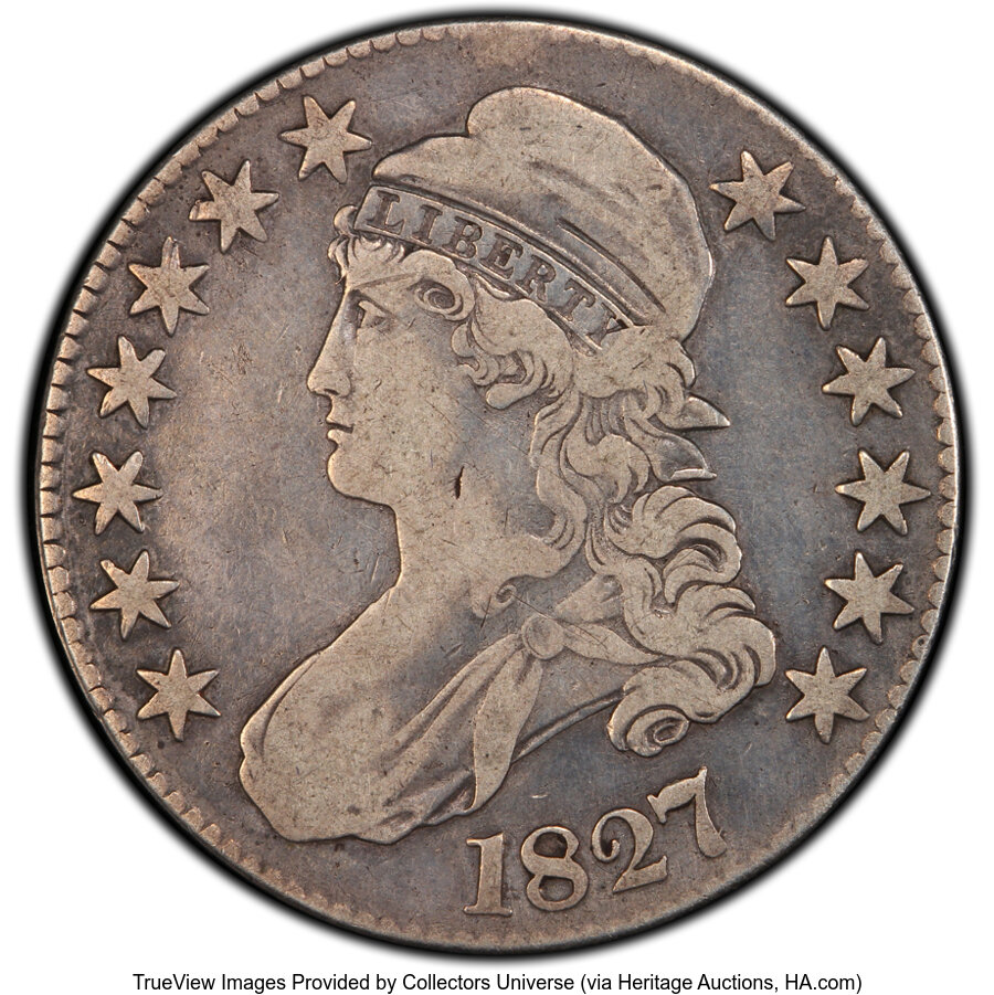 image for: 1827 50C Square Base 2, O-113, R.4, VF25 PCGS. PCGS Population: (1/9).  Mintage 5,493,400....