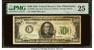 image for: Fr. 2200-C $500 1928 Federal Reserve Note. PMG Very Fine 25....