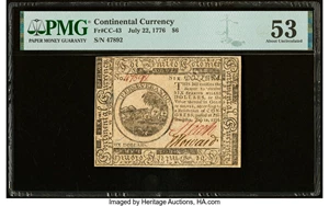 image for: Continental Currency July 22, 1776 $6 PMG About Uncirculated 53....