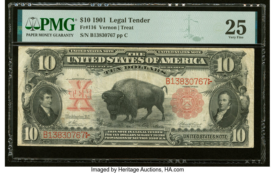 image for: Fr. 116 $10 1901 Legal Tender PMG Very Fine 25....