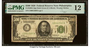 image for: Fr. 2200-C $500 1928 Federal Reserve Note. PMG Fine 12....