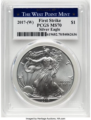 image for: 2017-W $1 One-Ounce Silver Eagle, Struck at The West Point Mint, First Strike MS70 PCGS....