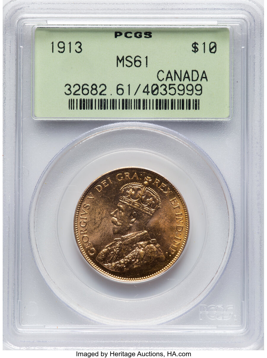 image for: Canada: George V gold 10 Dollars 1913 MS61 PCGS,...