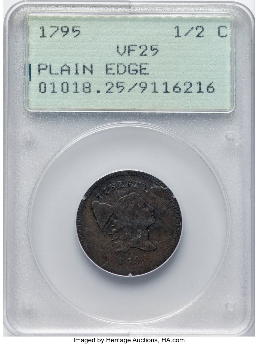 image for: 1795 1/2 C Plain Edge, No Pole, Thin Planchet, C-6a, B-6a, R.2, VF25 PCGS. Housed in a Generation 1.2 "rattler" holder. PCG...