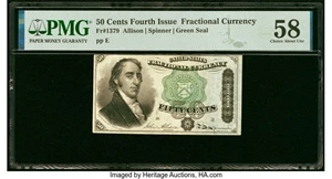 image for: Fr. 1379 50¢ Fourth Issue Dexter PMG Choice About Unc 58....