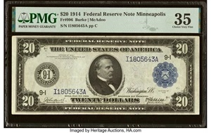 image for: Fr. 996 $20 1914 Federal Reserve Note PMG Choice Very Fine 35....