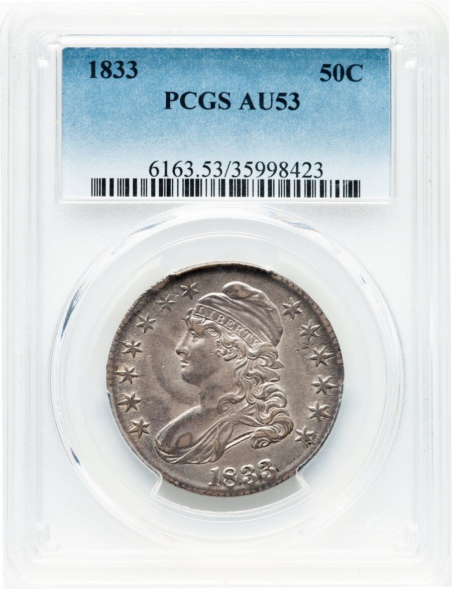 image for: 1833 50C O-104, R.1, AU53 PCGS.  Mintage 5,206,000....