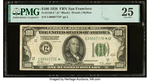 image for: Fr. 2150-L* $100 1928 Federal Reserve Star Note. PMG Very Fine 25....