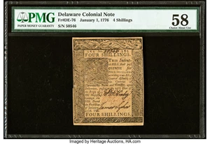 image for: Delaware January 1, 1776 4s PMG Choice About Unc 58....