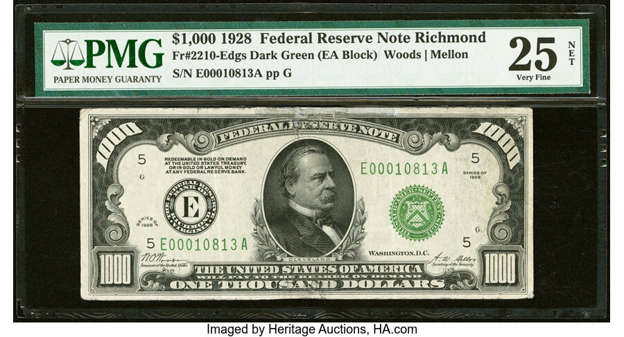 image for: Fr. 2210-E $1,000 1928 Federal Reserve Note. PMG Very Fine 25 Net....