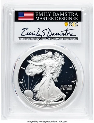 image for: 2021-W $1 Silver Eagle, Type Two, First Strike, Emily S. Damstra, PR70 Deep Cameo PCGS. ...