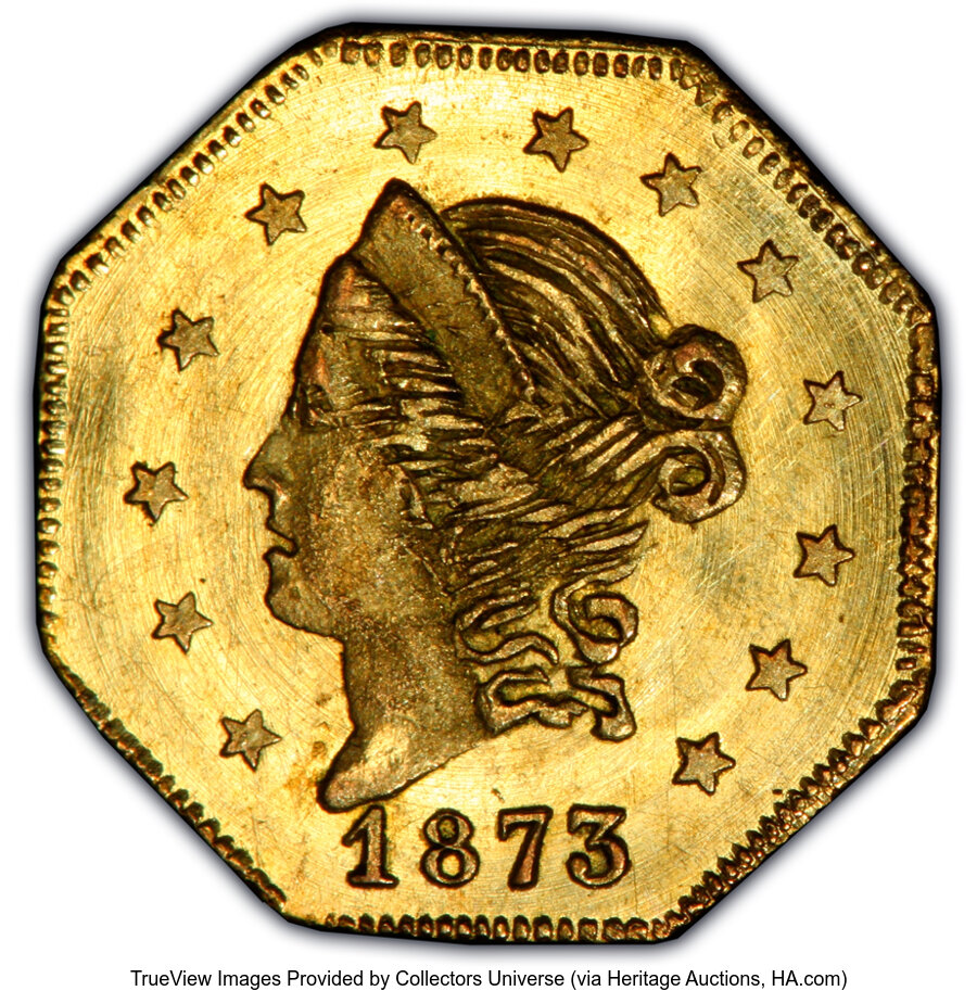 image for: 1873 50C Liberty Octagonal 50 Cents, BG-915, Low R.4, MS64 PCGS. Ex: Eliasberg. PCGS Population: (37/28)....