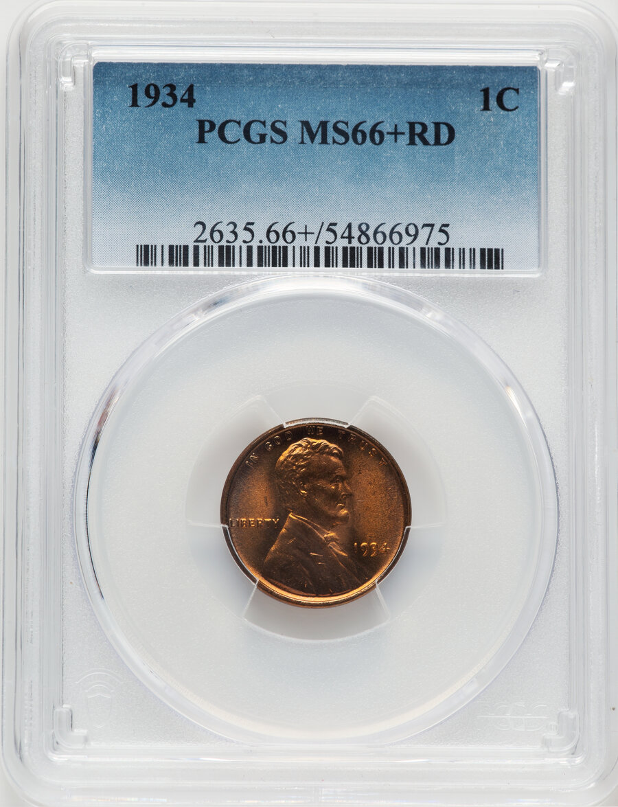 1934 1C MS66+ Red PCGS. Mintage 219,080,000....