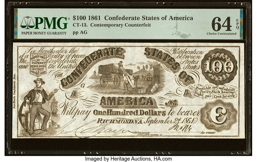 image for: CT13/56B $100 1861 Contemporary Counterfeit PMG Choice Uncirculated 64 EPQ....