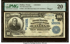 image for: Dallas, TX - $10 1902 Date Back Fr. 621 The Merchants National Bank Ch. # (S)10331 PMG Very Fine 20....