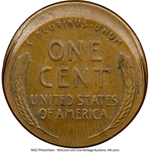 image for: 1941 1C Lincoln Cent -- Struck 10% Off Center -- AU58 Brown NGC. NGC Census: (5/17). Mintage 887,039,100....