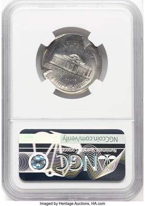 image for: 1984 5C Jefferson Nickel -- Broadstruck with Obverse Brockage -- MS64 Full Steps NGC. NGC Census: (8/106). Mintage 746,769...
