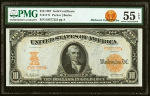 image for: Fr. 1171 $10 1907 Gold Certificate PMG About Uncirculated 55 EPQ....