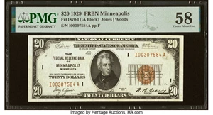 image for: Fr. 1870-I $20 1929 Federal Reserve Bank Note. PMG Choice About Unc 58....