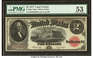 image for: Fr. 59 $2 1917 Mule Legal Tender PMG About Uncirculated 53....