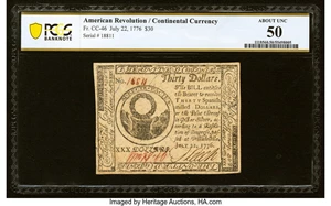 image for: Continental Currency July 22, 1776 $30 PCGS Banknote About Unc 50....