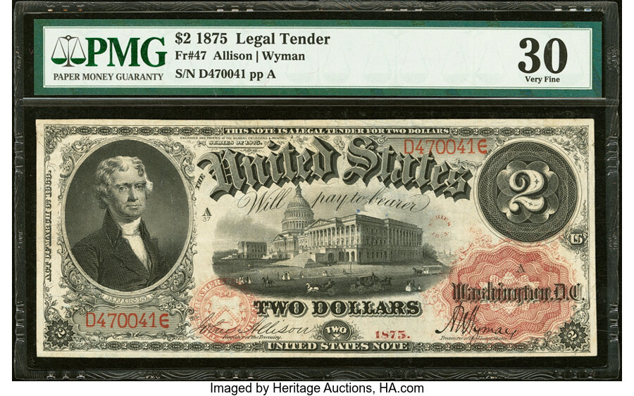 image for: Fr. 47 $2 1875 Legal Tender PMG Very Fine 30....