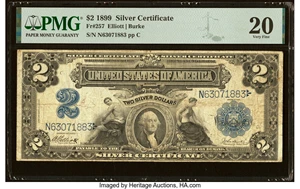 image for: Fr. 257 $2 1899 Silver Certificate PMG Very Fine 20....