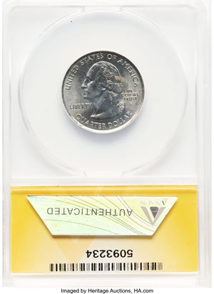 image for: 2006-P 25C North Dakota Statehood Quarter -- Missing Reverse Clad Layer, Weight 4.75 Grams -- MS63 Red and Brown ANACS....