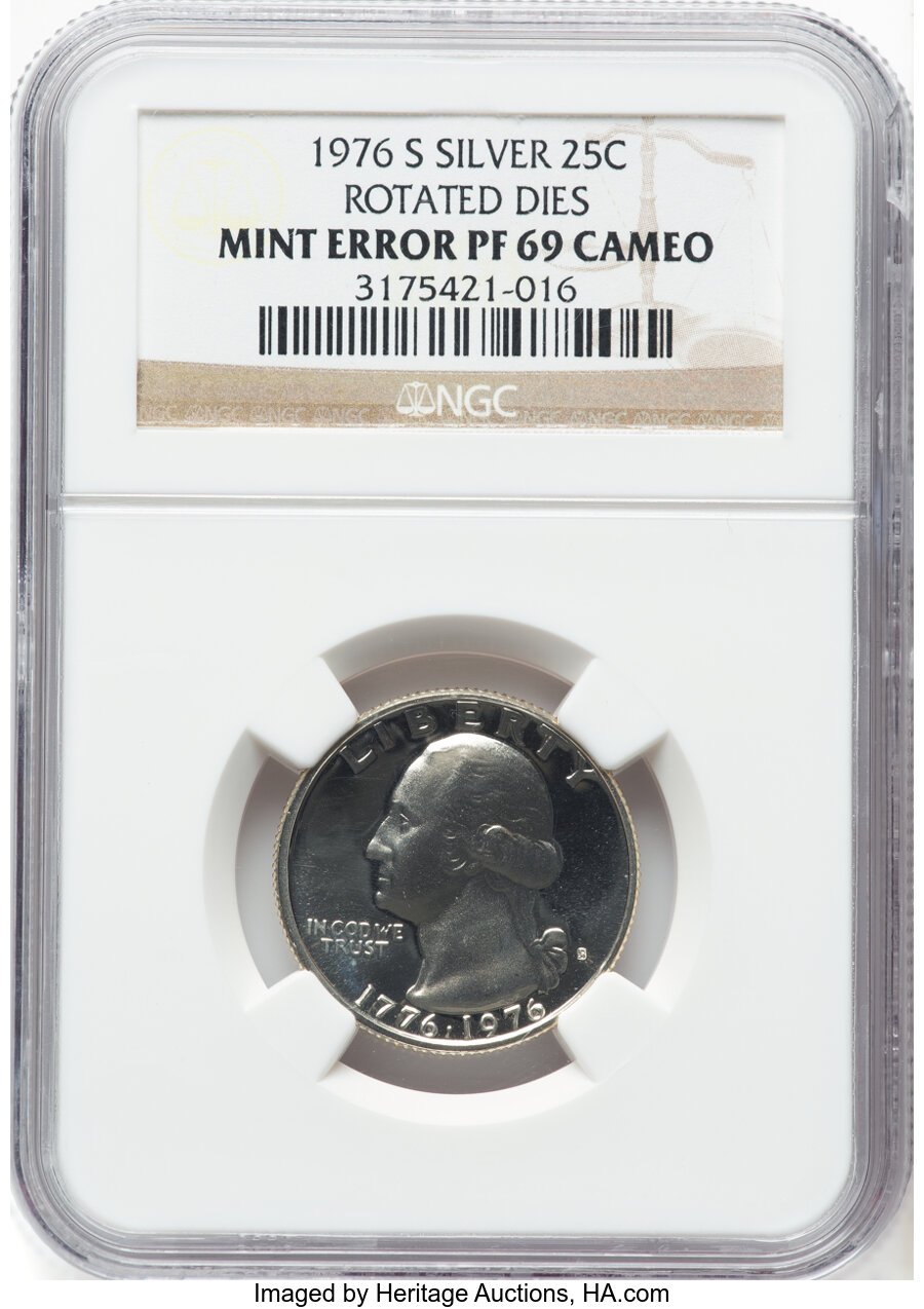 image for: 1976-S 25C Bicentennial Quarter, Silver -- Rotated Dies -- PR69 Cameo NGC.  Mintage 7,059,099....