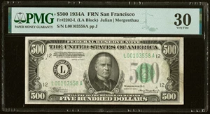 image for: Fr. 2202-L $500 1934A Federal Reserve Note. PMG Very Fine 30....