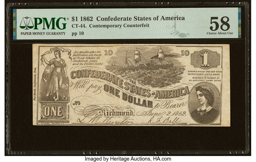image for: CT44/339 $1 1862 Contemporary Counterfeit PMG Choice About Unc 58....