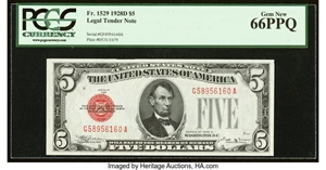 image for: Fr. 1529 $5 1928D Legal Tender Note. PCGS Gem New 66PPQ....