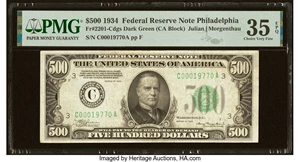 image for: Fr. 2201-C $500 1934 Federal Reserve Note. PMG Choice Very Fine 35 EPQ....