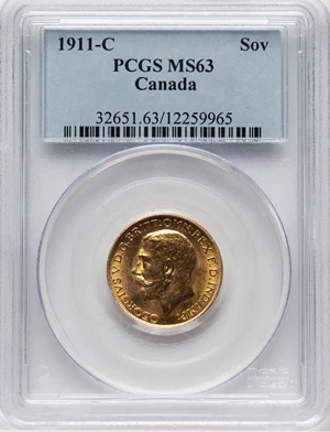 image for: Canada: George V gold Sovereign 1911-C MS63 PCGS,...