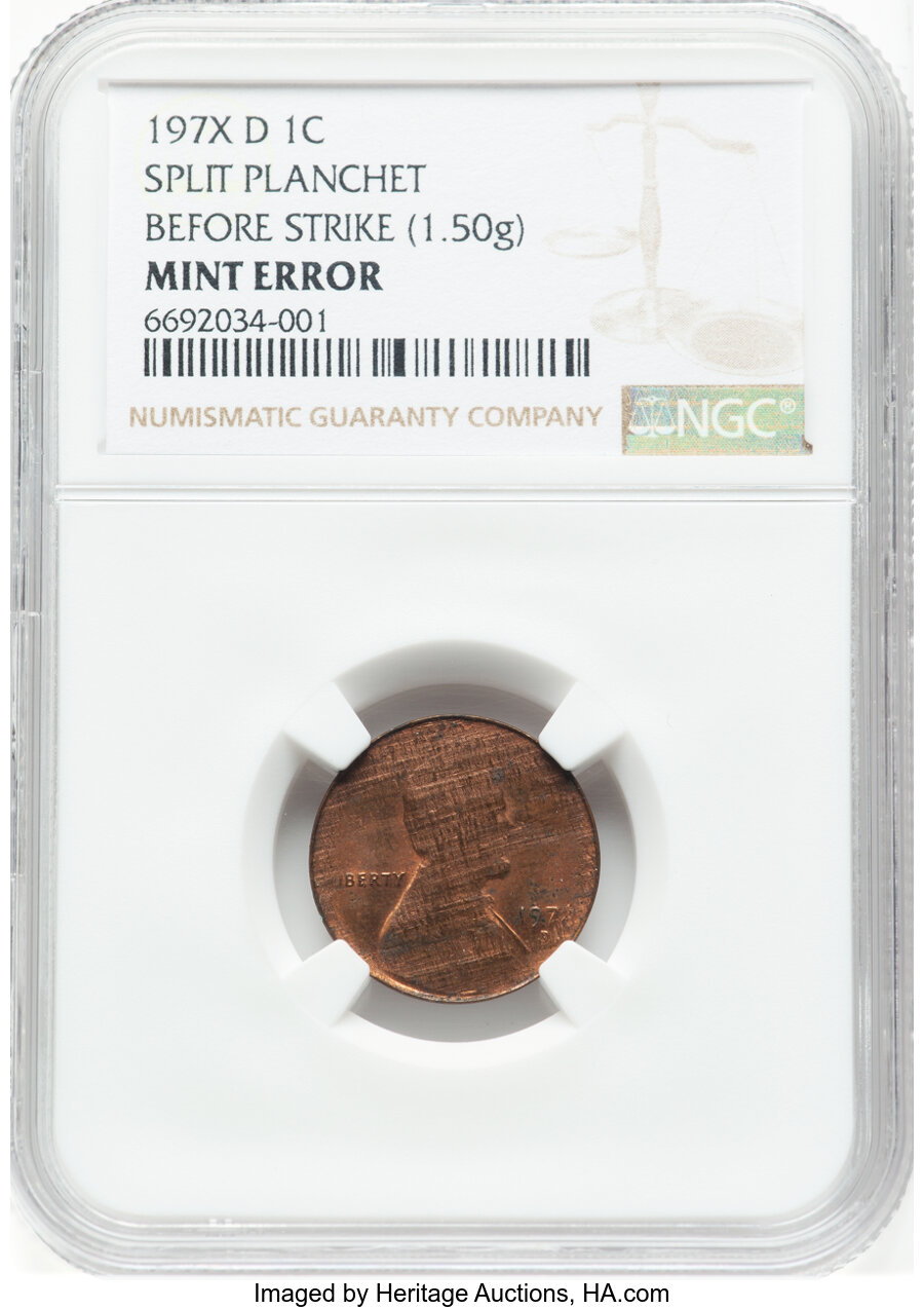 image for: 197X-D 1C Lincoln Cent -- Split Planchet Before Strike -- NG NGC. (1.50g)....