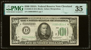 image for: Fr. 2202-D $500 1934A Federal Reserve Note. PMG Choice Very Fine 35....